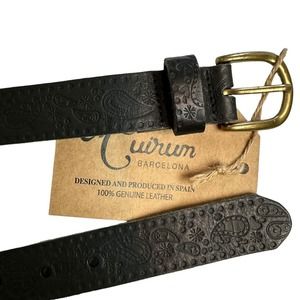 NWT Cuirum Barcelona Black Leather Belt Tooled Embossed Equestrian M